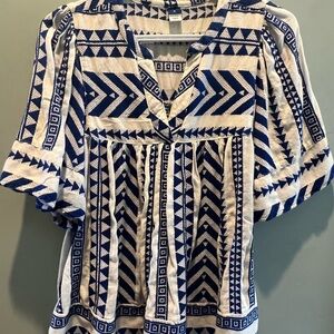 Old Navy Navy and White Tribal Print Blouse